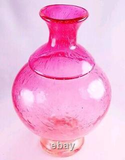 Murano-Victorian Style Hand Blown Cranberry Bubble Glass Vase 11 Tall Vintage