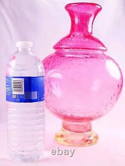 Murano-Victorian Style Hand Blown Cranberry Bubble Glass Vase 11 Tall Vintage