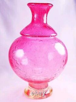 Murano-Victorian Style Hand Blown Cranberry Bubble Glass Vase 11 Tall Vintage