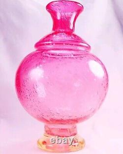 Murano-Victorian Style Hand Blown Cranberry Bubble Glass Vase 11 Tall Vintage