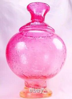 Murano-Victorian Style Hand Blown Cranberry Bubble Glass Vase 11 Tall Vintage