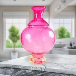 Murano-Victorian Style Hand Blown Cranberry Bubble Glass Vase 11 Tall Vintage