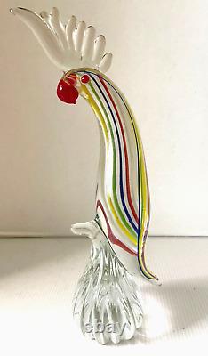 Murano Vintage Art Glass 12 in Parrot Figurine Solid Hand Blown Red Eyes Beak