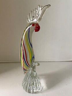 Murano Vintage Art Glass 12 in Parrot Figurine Solid Hand Blown Red Eyes Beak