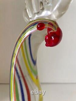 Murano Vintage Art Glass 12 in Parrot Figurine Solid Hand Blown Red Eyes Beak