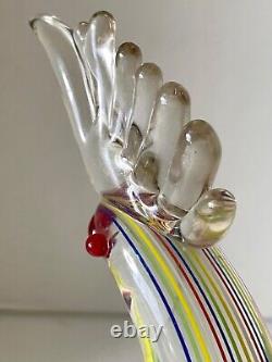 Murano Vintage Art Glass 12 in Parrot Figurine Solid Hand Blown Red Eyes Beak