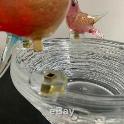 Murano Vintage Glass 5 Five Removable Birds in Nest with brass fittings Italy