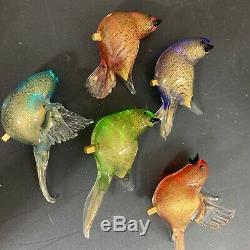 Murano Vintage Glass 5 Five Removable Birds in Nest with brass fittings Italy