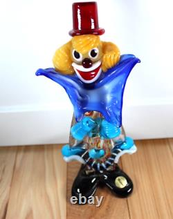 Murano Vintage Hand Blown Glass Clown figurine 9 inches Tall, wide 4 inches