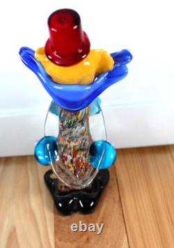 Murano Vintage Hand Blown Glass Clown figurine 9 inches Tall, wide 4 inches