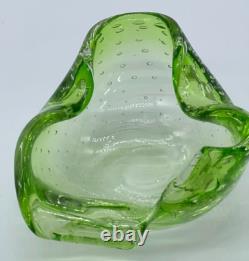 Murano Vintage Hand Blown Green Art Glass with controlled Bullicante