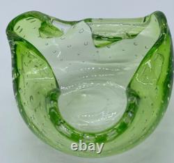 Murano Vintage Hand Blown Green Art Glass with controlled Bullicante