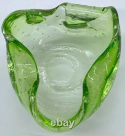 Murano Vintage Hand Blown Green Art Glass with controlled Bullicante