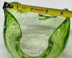 Murano Vintage Hand Blown Green Art Glass with controlled Bullicante