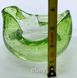 Murano Vintage Hand Blown Green Art Glass with controlled Bullicante