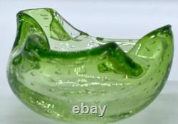 Murano Vintage Hand Blown Green Art Glass with controlled Bullicante