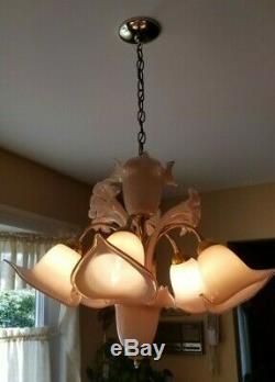 Murano Vintage Handblown Glass Italian 5 Light Chandelier