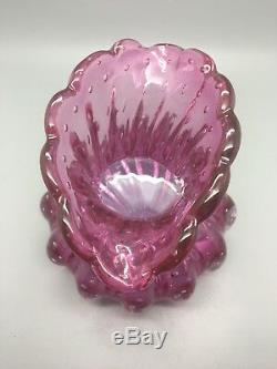 Murano Vintage Pink Uranium Art Glass Lobed Vase with Controlled bubbles