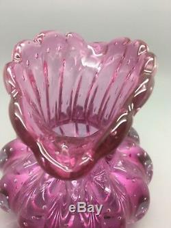 Murano Vintage Pink Uranium Art Glass Lobed Vase with Controlled bubbles