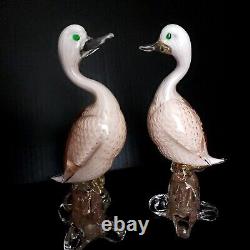 Murano White Gold Copper Aventurine Italian Art Glass Duck Bird Sculptures