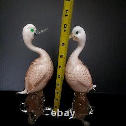 Murano White Gold Copper Aventurine Italian Art Glass Duck Bird Sculptures