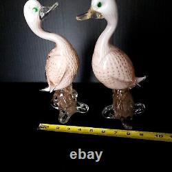 Murano White Gold Copper Aventurine Italian Art Glass Duck Bird Sculptures