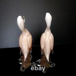 Murano White Gold Copper Aventurine Italian Art Glass Duck Bird Sculptures