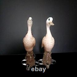 Murano White Gold Copper Aventurine Italian Art Glass Duck Bird Sculptures