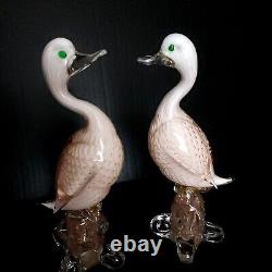 Murano White Gold Copper Aventurine Italian Art Glass Duck Bird Sculptures