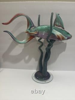 Murano Zanfirico 1980s Hand Blown Italian Art Glass Angel Fish Sculpture Large