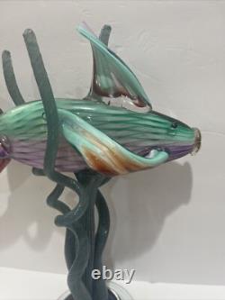 Murano Zanfirico 1980s Hand Blown Italian Art Glass Angel Fish Sculpture Large