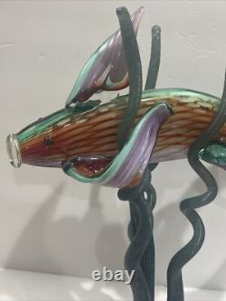 Murano Zanfirico 1980s Hand Blown Italian Art Glass Angel Fish Sculpture Large