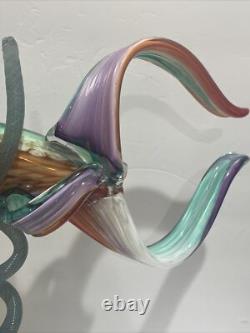 Murano Zanfirico 1980s Hand Blown Italian Art Glass Angel Fish Sculpture Large