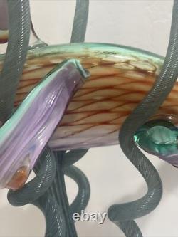 Murano Zanfirico 1980s Hand Blown Italian Art Glass Angel Fish Sculpture Large
