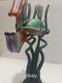 Murano Zanfirico 1980s Hand Blown Italian Art Glass Angel Fish Sculpture Large