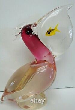 Murano art Glass ATTR Elio Raffaeli signed OGGETTI ITALY Pelican Fish in Beak