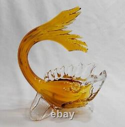 Murano art studio Hand blown glass large fish amber to clear Venice Italy