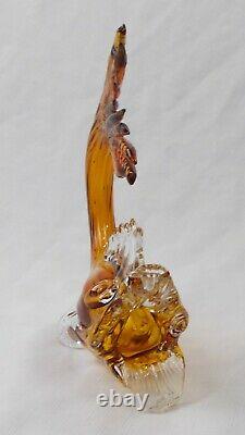 Murano art studio Hand blown glass large fish amber to clear Venice Italy