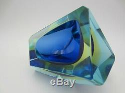 Murano blue amber in blue glass abstract faceted block cut bowl c1960s