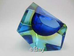 Murano blue amber in blue glass abstract faceted block cut bowl c1960s