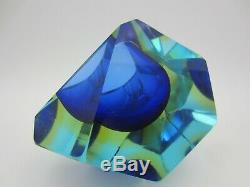 Murano blue amber in blue glass abstract faceted block cut bowl c1960s