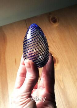 Murano glass midcentury egg royal blue gold stripes glassmaster campanella livio