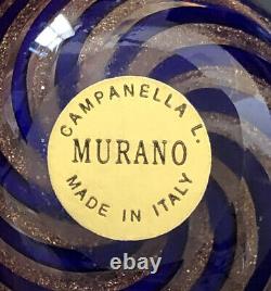 Murano glass midcentury egg royal blue gold stripes glassmaster campanella livio