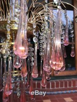 Murano glass pink hand blown glass chandelier