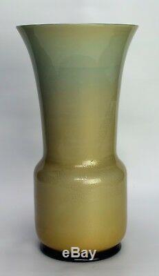 Murano glass vase Venini Tomaso Buzzi Blue with Gold Fleck Signed 13