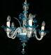 Murano hand blown blue clear glass chandelier lamp italian 1970