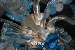Murano hand blown blue clear glass chandelier lamp italian 1970