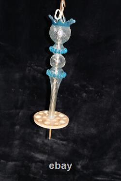 Murano hand blown blue clear glass chandelier lamp italian 1970