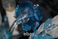 Murano hand blown blue clear glass chandelier lamp italian 1970
