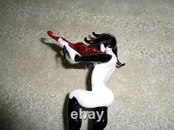 Murano hand blown glass Harlequin figurine playing violin black white outfit gre